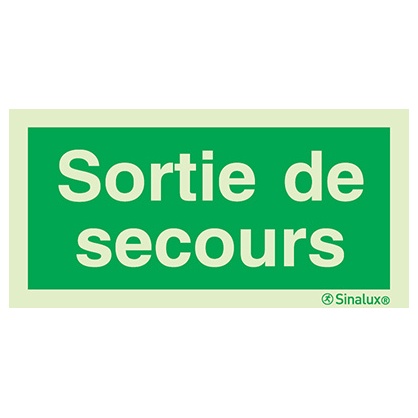 Signalisation drapeau, évacuation (texte) – « Sortie de secours », PVC photoluminescent