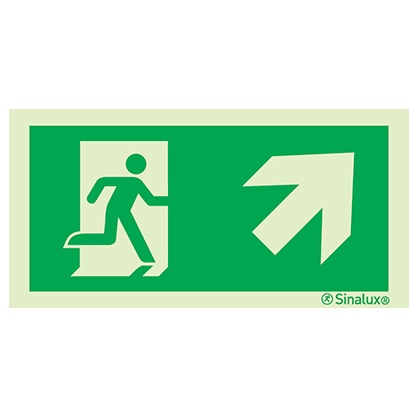 Signalisation à suspendre, évacuation ISO 7010 – flèche haut droite, PVC photoluminescent
