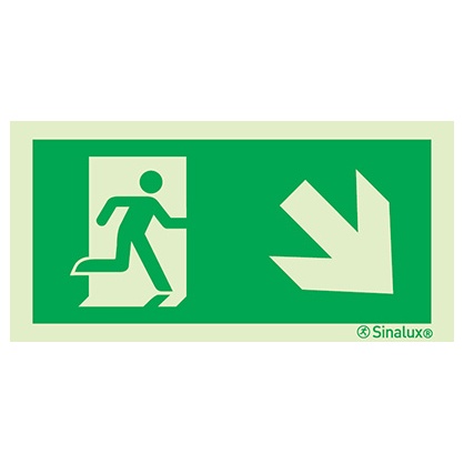 Signalisation drapeau, évacuation ISO 7010 – flèche bas droite, PVC photoluminescent