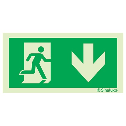 Signalisation une face, évacuation ISO 7010 – flèche bas (1), PVC photoluminescent