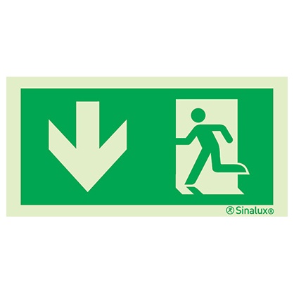 Signalisation une face, évacuation ISO 7010 – flèche bas (2), PVC photoluminescent