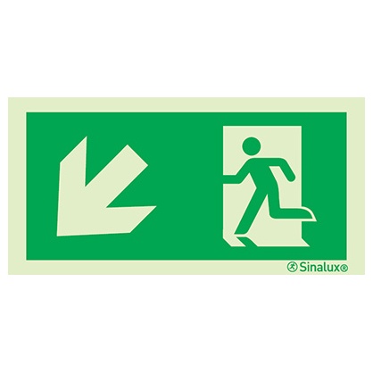 Signalisation à suspendre, évacuation ISO 7010 – flèche bas gauche, PVC photoluminescent