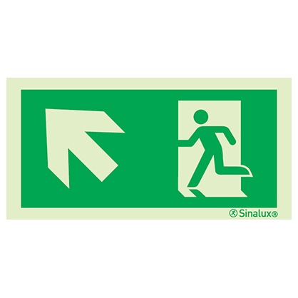 Signalisation une face, évacuation ISO 7010 – flèche haut gauche, aluminium