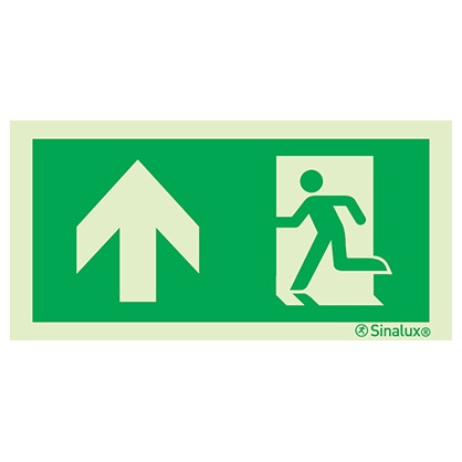 [F0110F20102EVFR] Signalisation drapeau, évacuation ISO 7010 – flèche haut (variante), PVC photoluminescent (200x100)