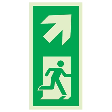 Signalisation une face, évacuation piliers ISO 7010 – flèche haut droite, PVC photoluminescent