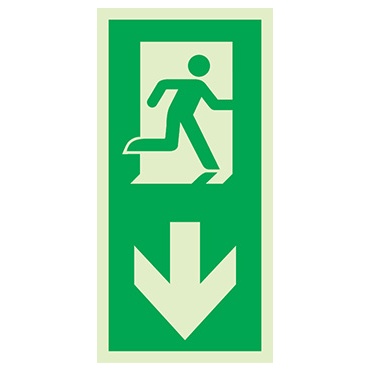 Signalisation à suspendre, évacuation piliers ISO 7010 – flèche bas, PVC photoluminescent