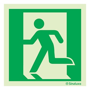 Signalisation drapeau, évacuation ISO 7010 – bonhomme seul gauche, PVC photoluminescent