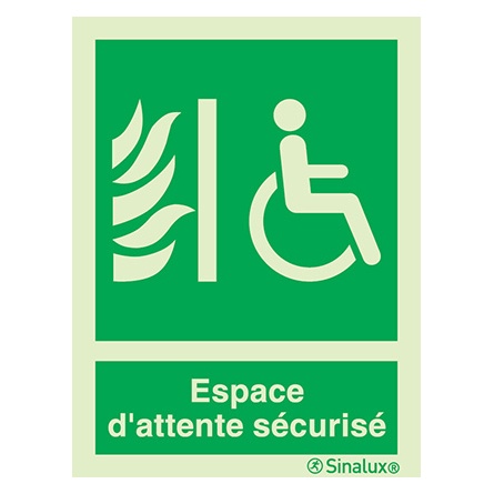 Signalisation drapeau, espace d’attente sécurisé (texte), PVC photoluminescent