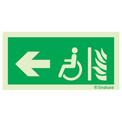 Signalisation drapeau, espace d’attente sécurisé – flèche gauche, PVC photoluminescent