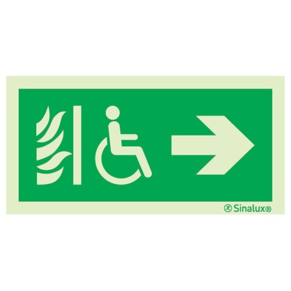 Signalisation drapeau, espace d’attente sécurisé – flèche droite, PVC photoluminescent