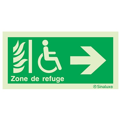 Signalisation drapeau, zone de refuge (texte) – flèche droite (1), PVC photoluminescent