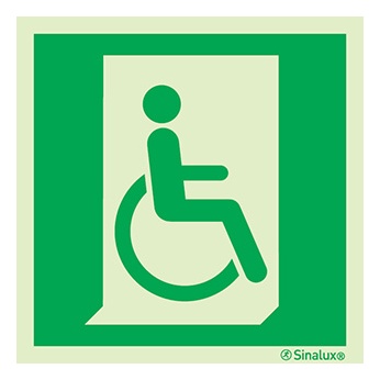 [F0382F15152EDFR] Signalisation drapeau, évacuation PMR (pictogramme) – droite, PVC photoluminescent (150x150)