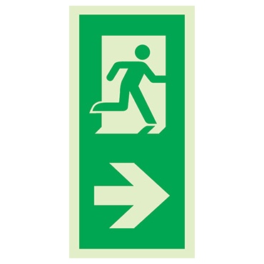 [F0452F10201EGFR] Signalisation une face, évacuation piliers ISO 7010 avec pictogramme – flèche droite, PVC photoluminescent (100x200)
