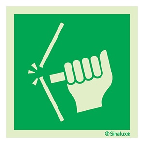 [F0524F15151EAFR] Signalisation une face, ouverture porte – « Brisez en cas d’urgence », PVC photoluminescent (150x150)