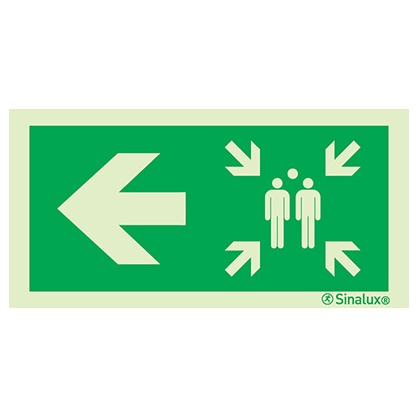 Signalisation une face, point de rassemblement – flèche gauche, PVC photoluminescent