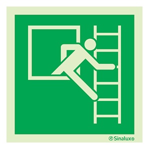 Signalisation drapeau, fenêtre de secours – échelle à droite, PVC photoluminescent