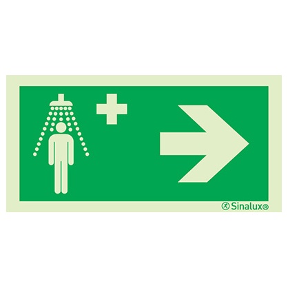 Signalisation drapeau, douche de sécurité – flèche droite, PVC photoluminescent