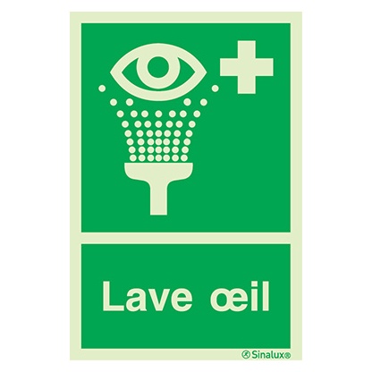 Signalisation drapeau, lave-œil (texte), PVC photoluminescent