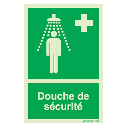 Signalisation drapeau, douche de sécurité (texte), PVC photoluminescent