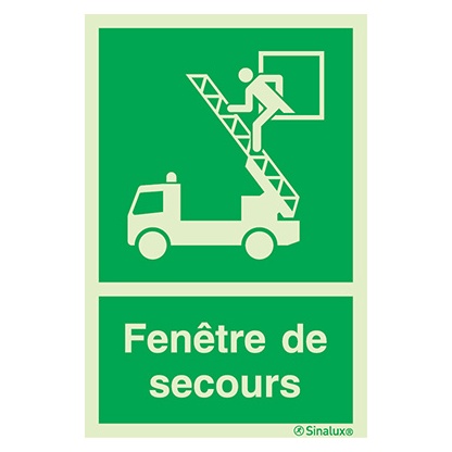 Signalisation drapeau, fenêtre de secours (texte), PVC photoluminescent