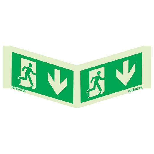 Signalisation panoramique, évacuation ISO 7010 panoramique – flèche bas, PVC photoluminescent