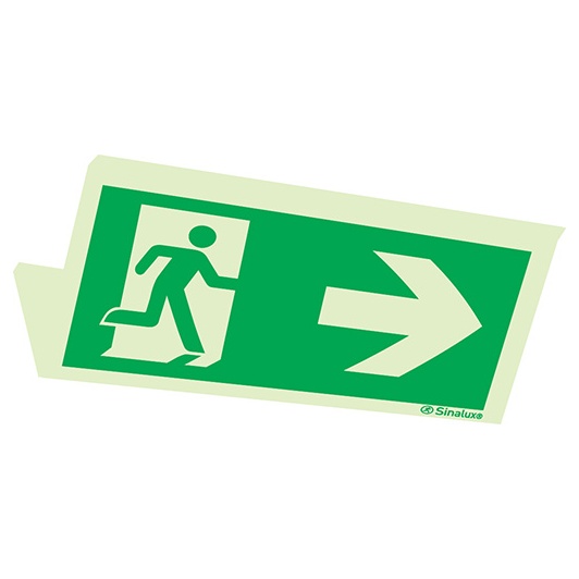Signalisation panoramique, évacuation ISO 7010 plafond panoramique – flèche droite, PVC photoluminescent