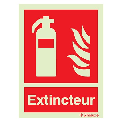 [F1021F15202FEFR] Signalisation drapeau, extincteur avec texte (ISO 7010), PVC photoluminescent (150x200)