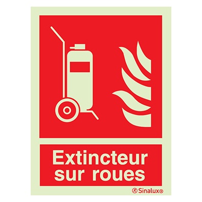 [F1034F15202FEFR] Signalisation drapeau, extincteur sur roues avec texte, PVC photoluminescent (150x200)