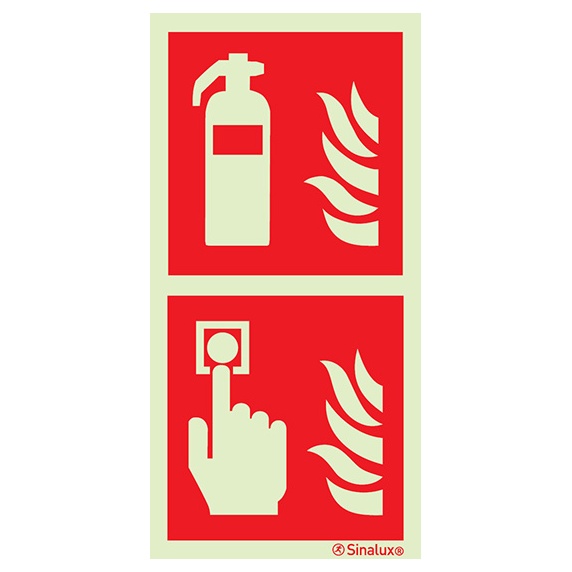 [F1092] Signalisation drapeau, extincteur + déclencheur alarme incendie, PVC photoluminescent