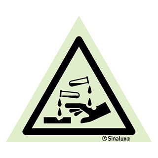 [F3010F01001PRFR] Signalisation une face, signal de danger – matières corrosives, PVC photoluminescent (100x100)
