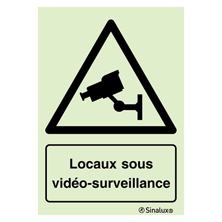 Signalisation une face, locaux sous vidéo-surveillance – avec texte, PVC photoluminescent