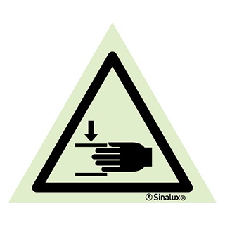 [F3302F01501PRFR] Signalisation une face, signal de danger – écrasement des mains, PVC photoluminescent (150x150)