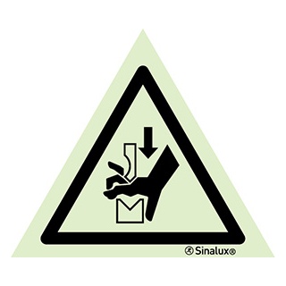 Signalisation une face, signal de danger – écrasement de la main (presse/pièce), PVC photoluminescent