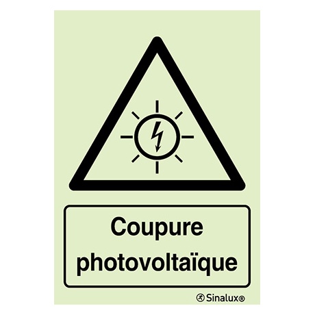 [F3501F15201PRFR] Signalisation une face, coupure photovoltaïque – avec texte, PVC photoluminescent (150x200)