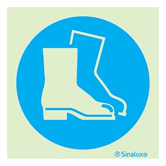 [F3607F15151OBFR] Signalisation une face, port obligatoire de chaussures de sécurité, PVC photoluminescent (150x150)