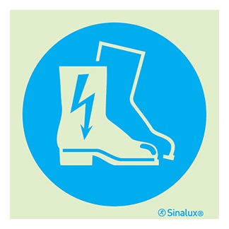 [F3608F15151OBFR] Signalisation une face, chaussures de protection électrique obligatoires, PVC photoluminescent (150x150)