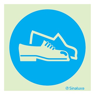 [F3609F15151OBFR] Signalisation une face, chaussures de sécurité obligatoires, PVC photoluminescent (150x150)