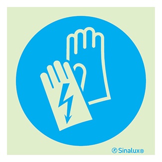 [F3612F15151OBFR] Signalisation une face, gants de protection électrique obligatoires, PVC photoluminescent (150x150)