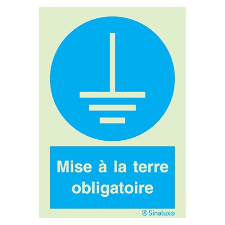 [F3652F15201OBFR] Signalisation une face, mise à la terre obligatoire – avec texte, PVC photoluminescent (150x200)