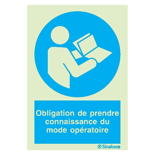 [F3654F15201OBFR] Signalisation une face, mode opératoire – avec texte, PVC photoluminescent (150x200)