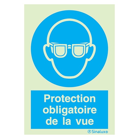 Signalisation une face, protection de la vue obligatoire – avec texte, PVC photoluminescent