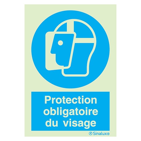 Signalisation une face, protection du visage obligatoire – avec texte, PVC photoluminescent