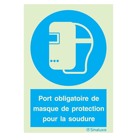Signalisation une face, masque de soudure obligatoire – avec texte, PVC photoluminescent