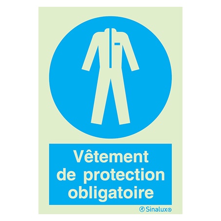 Signalisation une face, vêtement de protection obligatoire – avec texte, PVC photoluminescent