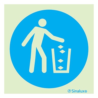 [F3812F15151OBFR] Signalisation une face, jeter dans le vide-ordures, PVC photoluminescent (150x150)