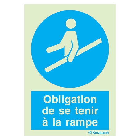 [F3852F15201OBFR] Signalisation une face, se tenir à la rampe – avec texte, PVC photoluminescent (150x200)