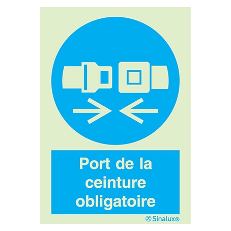 [F3855F15201OBFR] Signalisation une face, ceinture obligatoire – avec texte, PVC photoluminescent (150x200)