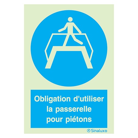[F3858F15201OBFR] Signalisation une face, utiliser la passerelle piétons – avec texte, PVC photoluminescent (150x200)
