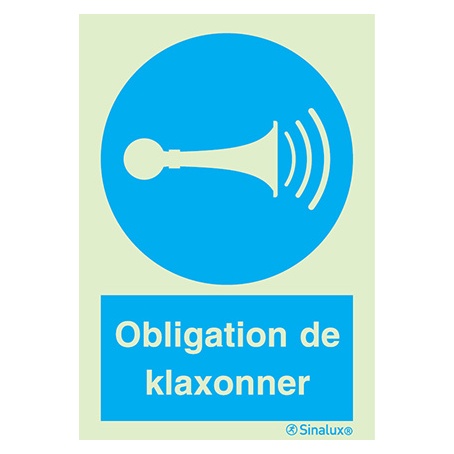 [F3861F15201OBFR] Signalisation une face, klaxonner – avec texte, PVC photoluminescent (150x200)