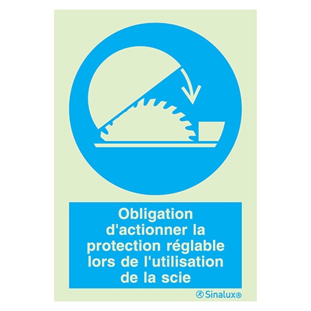 [F3863F15201OBFR] Signalisation une face, protection réglable scie – avec texte, PVC photoluminescent (150x200)